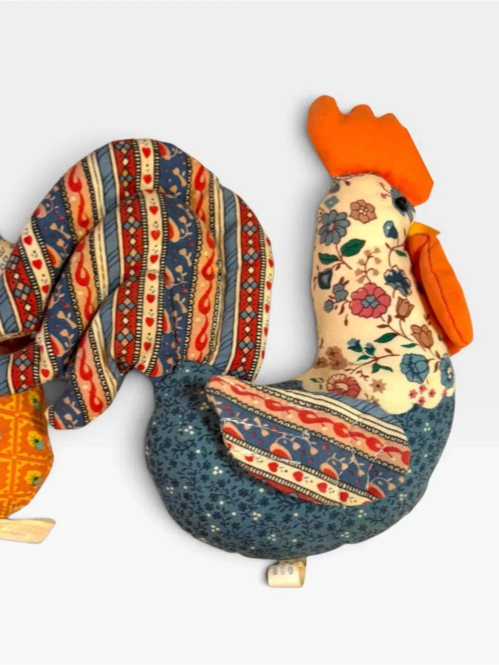 Vintage Quilted Fabric Chicken Rooster Family Set Of 3 Hen Pockets Farmhouse